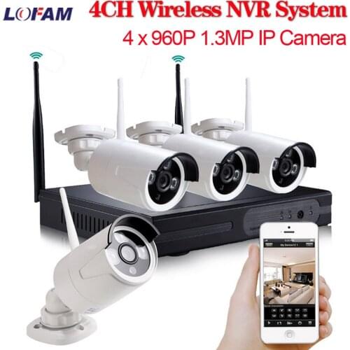 LOFAM Wireless CCTV Camera System 960P 4CH 1.3MP IP Camera Waterproof Outdoor P2P Home Security System Video Surveillance Kits
