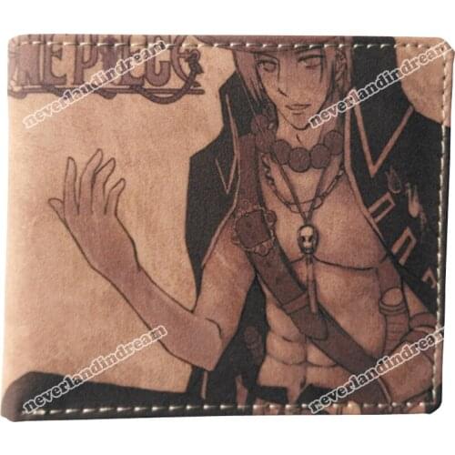 Frosted PU leather short wallet w/Anime ONE PIECE Portgas D Ace figures coin pocket