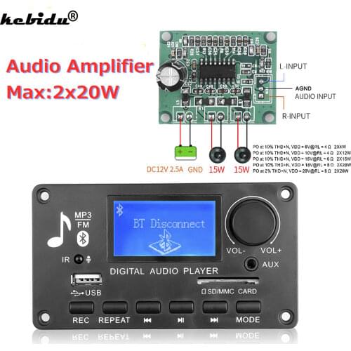 Kebidu Call Recording mp3 player 12V bluetooth 5.0 WMA Decoder Board Car Audio USB TF USB FM Radio Module with Remote Control