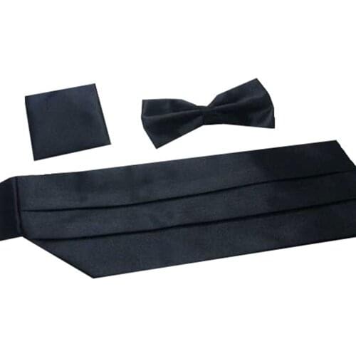Varetta Set Men Belt Set For Team Men Belt bow tie hankerchief and prank one size navy blue color