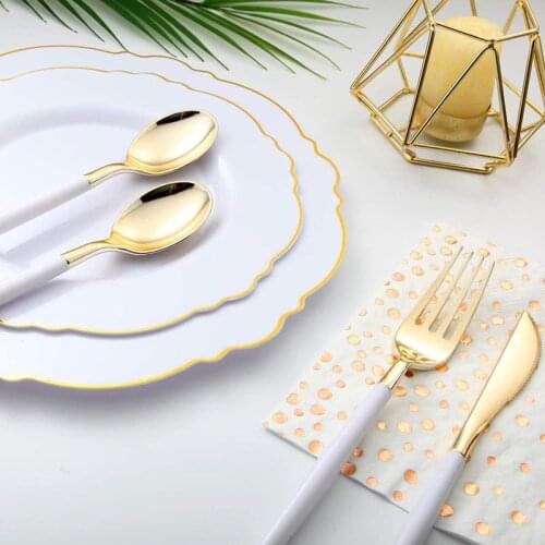 10 People Disposable Tableware Set Plastic Tableware Plate Western Food Plate Knife Fork Spoon Cup Plate Set