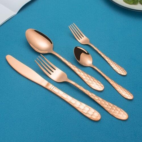 20pcs Stainless Steel Western Steak Cutlery Set For Kitchen Knife Fork Spoon Teaspoon Snake Skin Gold Plated Tableware Set