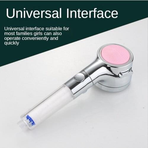 3 Mode Adjustable Pressurized Filter Shower Head Water Saving Spray Hand-Held One Button Stop with Brush Can Massage Spa Nozzle