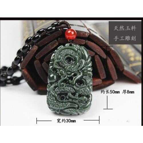 Charming Pure natural hand carved qing jades dragon necklace pendant Size:50MM *31MM