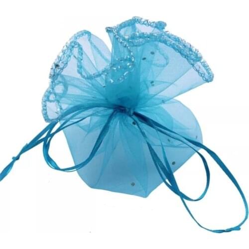 Organza Stone Parachute Drawstring Pouch Round 50 Pack Blue Color Nihak Sugar Cookie Delight Sac wedding bride mariage хна henna