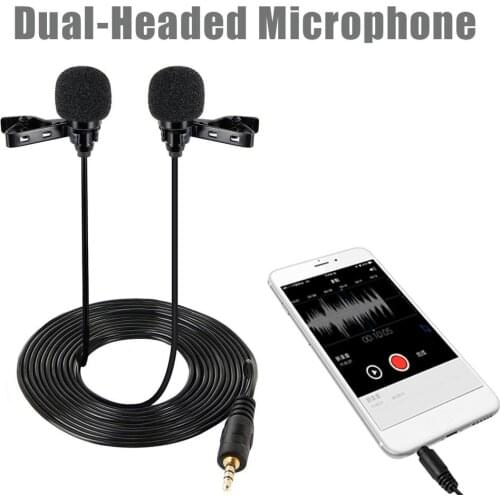 Mini Lavalier Lapel Microphone Dual Headed Recording Clip Professional Microphone 3.5mm Jack for iPhone for iPad Samsung Tablet