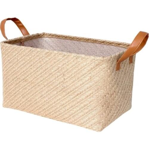 Simple Braided Jute Cloth Art Storage Basket Books Clothing Snacks Put The Wardrobe Storages Baskets Dismountable