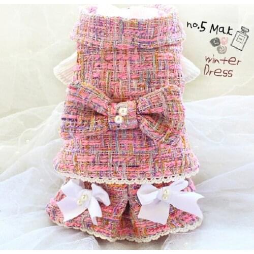 Free Shipping ZLOVEPET Handmade Luxurious Dog Clothes C Style Thickened Pink Tweed Twin Sets Vest Knit Dress Pet Winter Spring