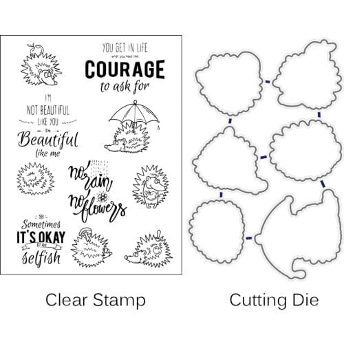 AZSG Naughty Hedgehog Cutting Dies Clear Stamps For DIY Scrapbooking Decorative Card making Crafts Fun Decoration Supplies
