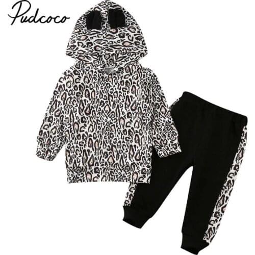 Baby Kids Clothes Set Long Sleeve Leopard Print Girls Boys Tracksuit Top + Pants Outfits Set Autumn Winter roupa infantil 2020