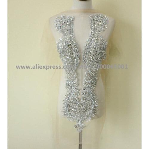 Sparkling Wedding Dress Bodice Rhinestone Applique AB Crystal Costumes Accessories Bling Accents patch for Evening Dress Tail