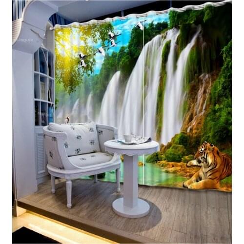 Top Classic 3D European Style nature waterfall scenery Fashion 3D Home Decor Beautiful 3d window curtain