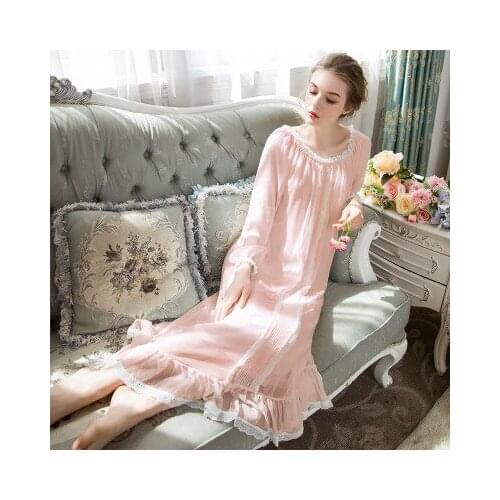 Spring and Autumn Long Sleeve Sleeping Skirt Long Chiffon Modal Sexy Sleepwear Sweet Palace Princess