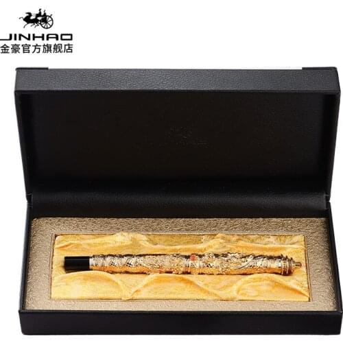 JINHAO Double Dragon Jewelry Luxury Roller Ball Pen Vintage Tower Black Ink Pens Writing Stationery Office Supplie