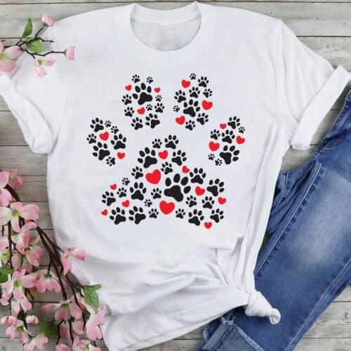 Women Graphic 90s Dog Paw Lovely New Trend Cartoon Summer Fashion Female Clothes Print Short Sleeve Tops Tees Tshirt T-Shirt