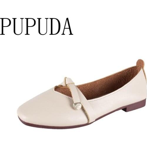PUPUDA Flat Shoes Women New Slip On Loafers Comfortable Casual Leather Shoes Women Lightweight Female Shoes 2020