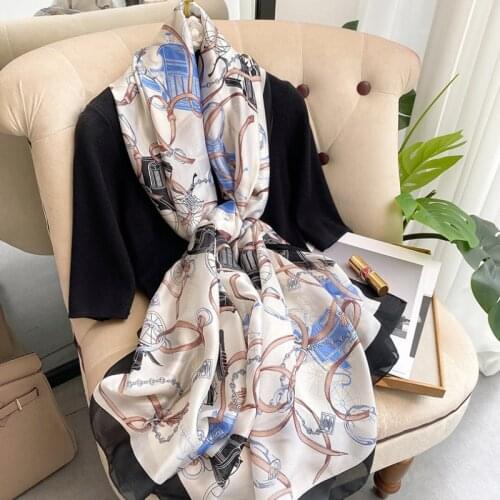 High Quality Four Seasons Ladies Long Silk Shawl Hijab Satin Print Woman Scarf Wraps Sunscreen Beach Decoration Luxury Foulard