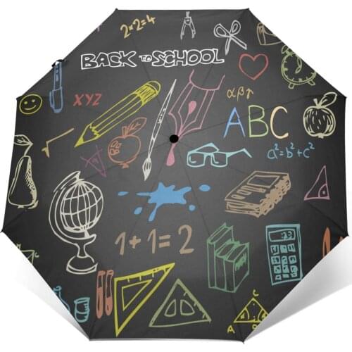 Sunny Umbrella Doodle School Blackboard Black Automatic folding portable men umbrella Sunscreen rain Windproof beach parasol