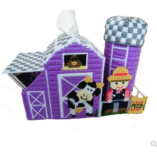 1 set, 5D stereo embroidery handmade art DIY material package cross stitch room storage tissue box farm