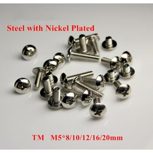 100pcs TM M5*6/8/10/12/16/20mm Phillips Truss Head Machine Screws Large Pan Cross Recessed Mushroom Screw Steel with Nickel