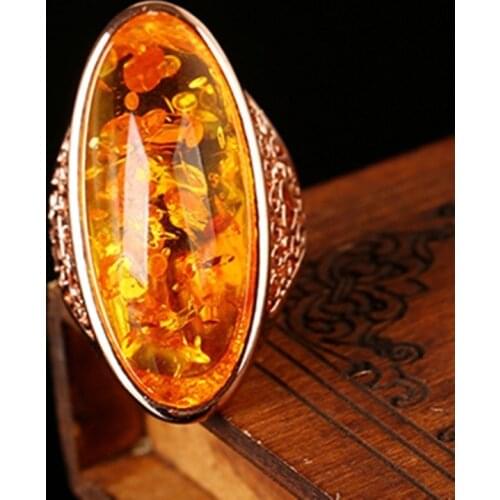 2021 trend Baltic Beeswax Amber Oval Womens rings cute jewelry engagement Wedding ring Female ring Bijouterie Female gothic