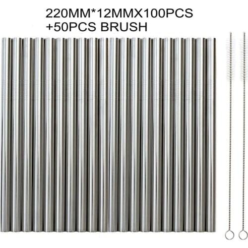 220MM*12MM 100Pcs/Lot Extra Wide Reusable 304 Stainless Steel Drinking Straws Straight Reusable Metal Straw For Tapioca Pearls