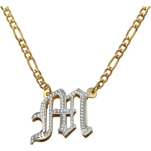 3UMeter Old English crystal Custom Capital Initial A-Z Letter Pendant Necklaces Beauty Vintage Font Personalized Necklace Women