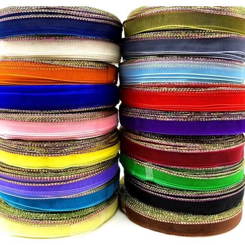 5 Yards 14mm Single Colorful Edge Organza Ribbon for Headbands Bowknot Wedding Party Webbing Decoration Packing # RoLi
