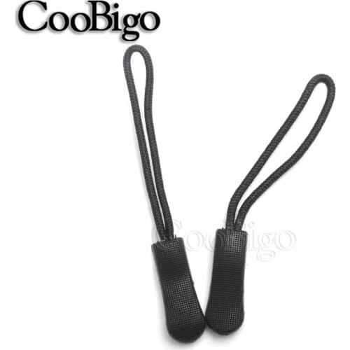12pcs Black Zipper Pulls Tent Backpack Tab Replacement Clip Fit Rope Tag Travel Bag Suitcase Zip Cord Puller End Fixer
