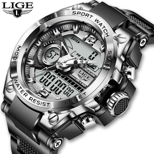 Relogio Masculino 2021 LIGE Sport Men Quartz Digital Watch Creative Diving Watches Men Waterproof Alarm Watch Dual Display Clock