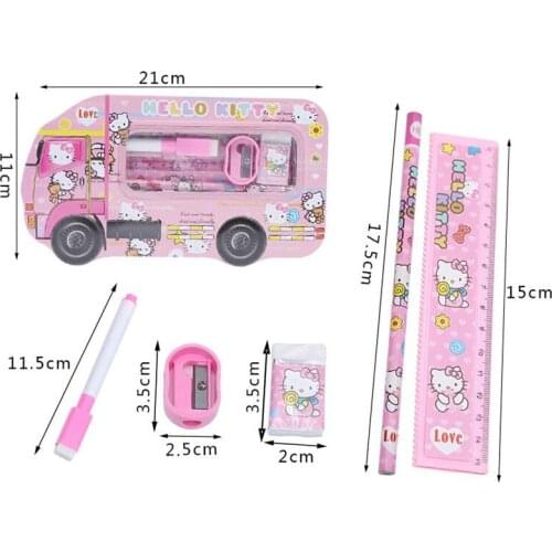 1 set children girls school Pencil Case set boys cute cartoon high quality metal school supplies stationery set