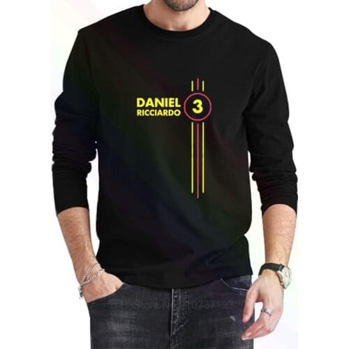 Daniel Ricciardo Number 3 Logo Classic Black T-Shirt 2021 Newest Summer Mens Long Sleeve Popular Tees Shirt Tops Novel Unisex