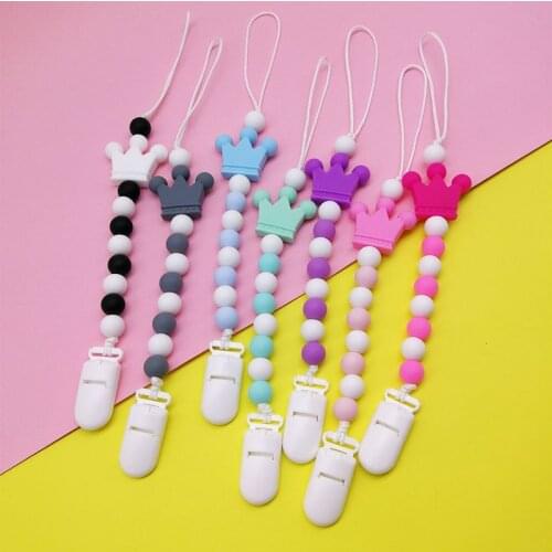 Baby Pacifier Clip Chain Silicone Round Beads Crown Beads Pacifier Nipple Leash Strap for Infant Toddler