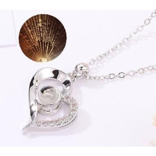 Women Rose Gold Silver Color 100 Languages I Love You Projection Pendant Romantic Love Memory Necklace Valentines Day Gifts