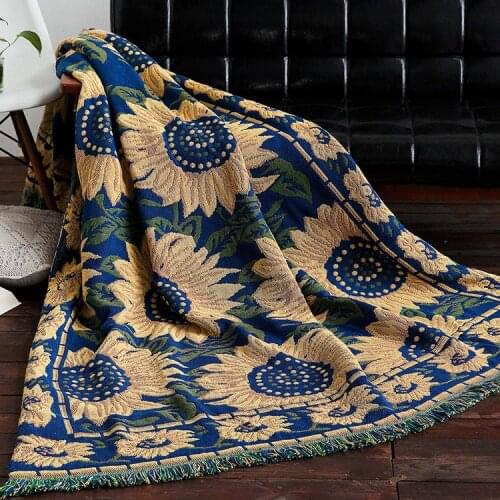 Sunflower Knitted Throw Blanket Cotton Sofa Throw Blanket American sofa cushion country cloth art sofa cover blanket Home Textil