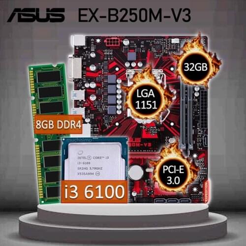 Asus EX-B250M-V3 Gaming Motherboard With Intel Core i3 6100 + 8GB DDR4 Motherboard Bundle Intel B250 Gaming Placa-mãe 1151
