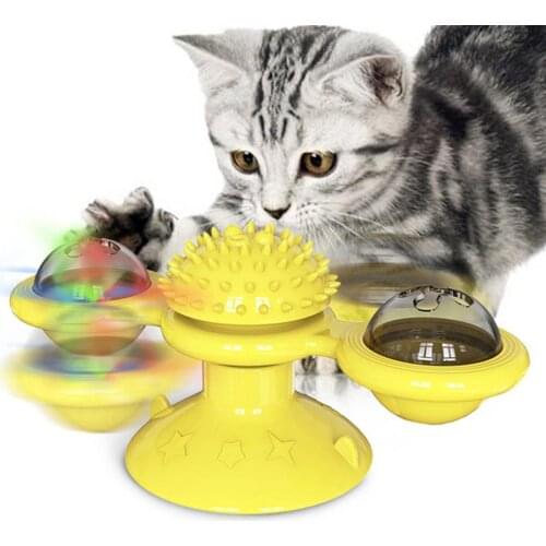 Interactive Cat Toy Windmill Catmint Portable Scratch Hair Brush Grooming Shedding Massage Suction Cup Cats Puzzle Training Toy