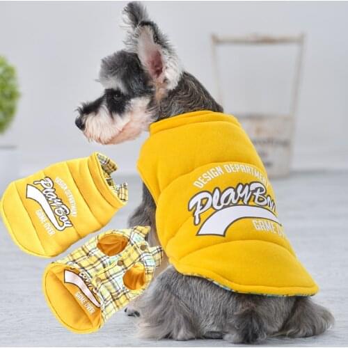 Plaid Jacket New Pet Dog Clothes Wearable Both Sides French Bulldog Terrier Vest for Small Cat Cotton Warm Inside Wholesale Pugs
