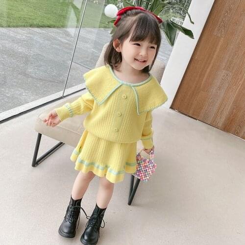 3Colors Autumn Winter Baby Girl Fashion Clothing Set Knitted Sweaters+Skirts Kids Children Princess 2pcs Suits Clothes