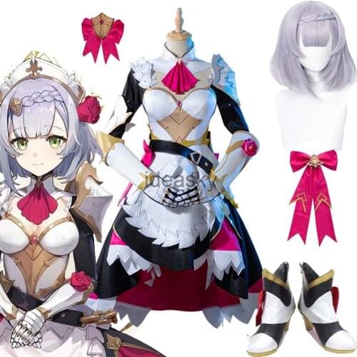 Anime game Genshin Impact Noelle Cosplay Costume Knights Maid Dress Wig shoes boot Uniform Halloween Party Outfit For Women Girl