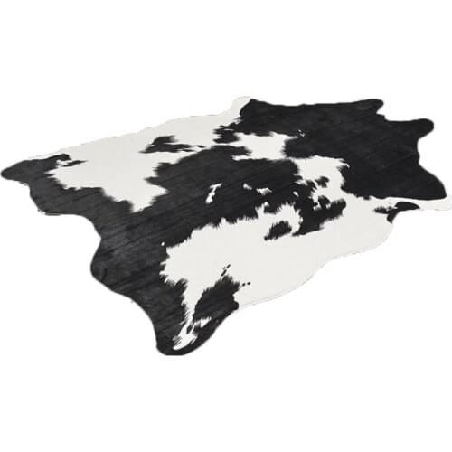 European style natural cowhide looking carpet for living room black white cow fur imitate fitting room carpet