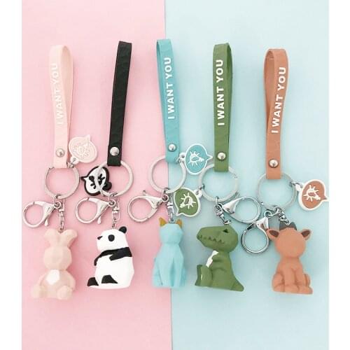 Creative Cartoon Geometric Faceted Dinosaur Panda Doll Keychain Couple Car Key Chain Backpack Hanging Gift