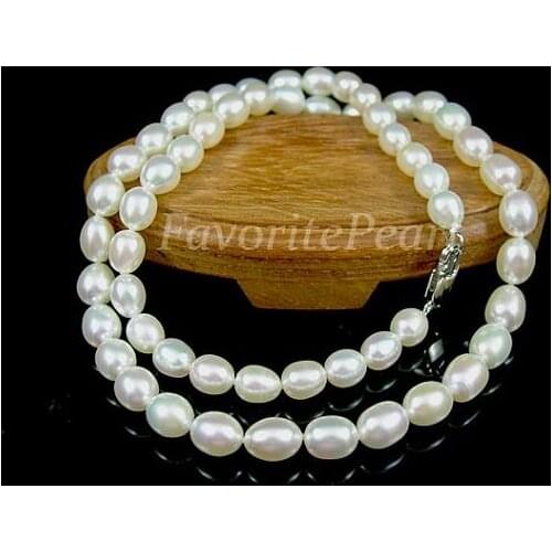 Favorite Pearl Necklace White Color Rice AAA 6X8MM Natural Freshwater Pearl Necklace Wedding Birthday Fine Jewelry Girl Gift