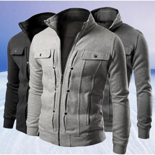 Mens Retro Style Jacket Casual Sports Jacket Mens Zipper Jacket Button Decoration Jacket