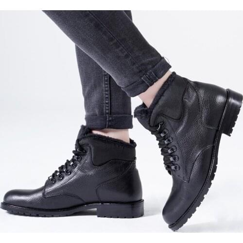 Callizio Men Black Ankle Shoes Genuine Leather Classic Lace Up Boots Casual Rubber Sole Business Winter Autumn Male Footwear