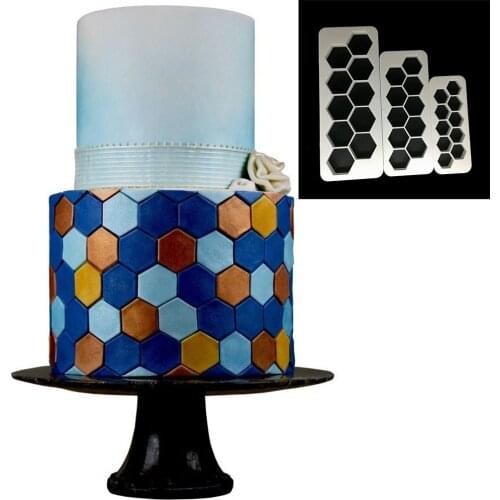 3-Piece Set Of Hexagonal Geometric Fondant Biscuit Molds Cake Decoration Tools Kitchen Baking Accessories Gadgets