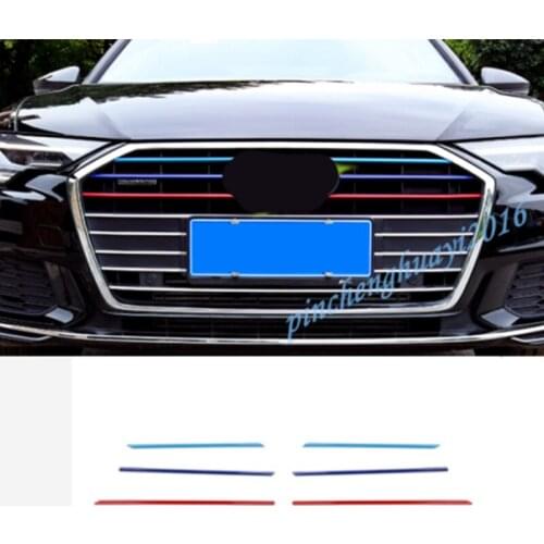 6PCS Stainless Front Center Grille Grill Cover Trim For Audi A6 C8 2019 Car Styling Accessories