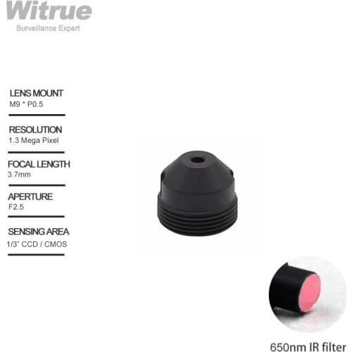 Witrue Pinhole CCTV Camera Lens 3.7mm M9 X P0.5 Mount 1.3 Megapixel 1/3" F2.5 with 650nm IR Filter for Mini Security Cameras