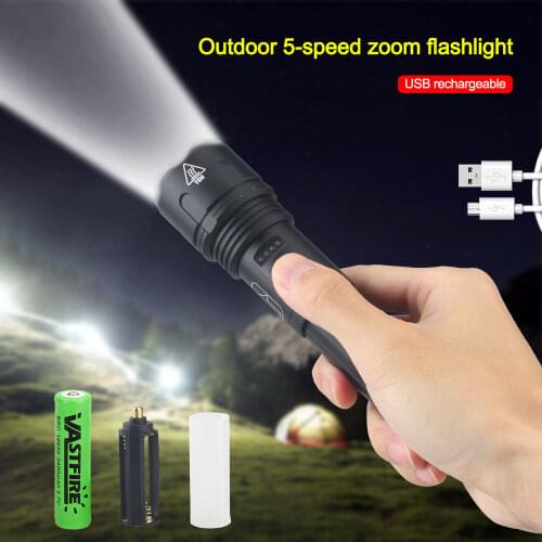 Outdoor tactical flashlight USB rechargeable zoomable hunting Torch 5 modes LED strong light waterproof lights lantern+Charger