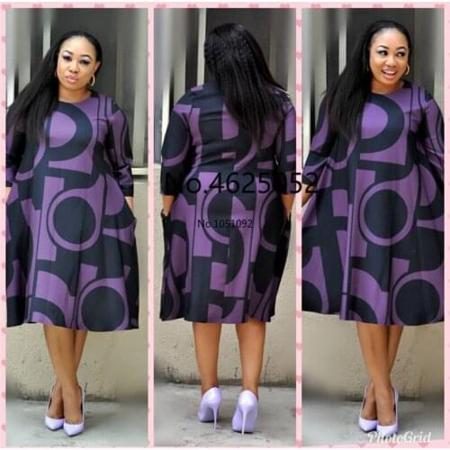2020 new African womens dress digital print round collar basic a-line sleeve dress